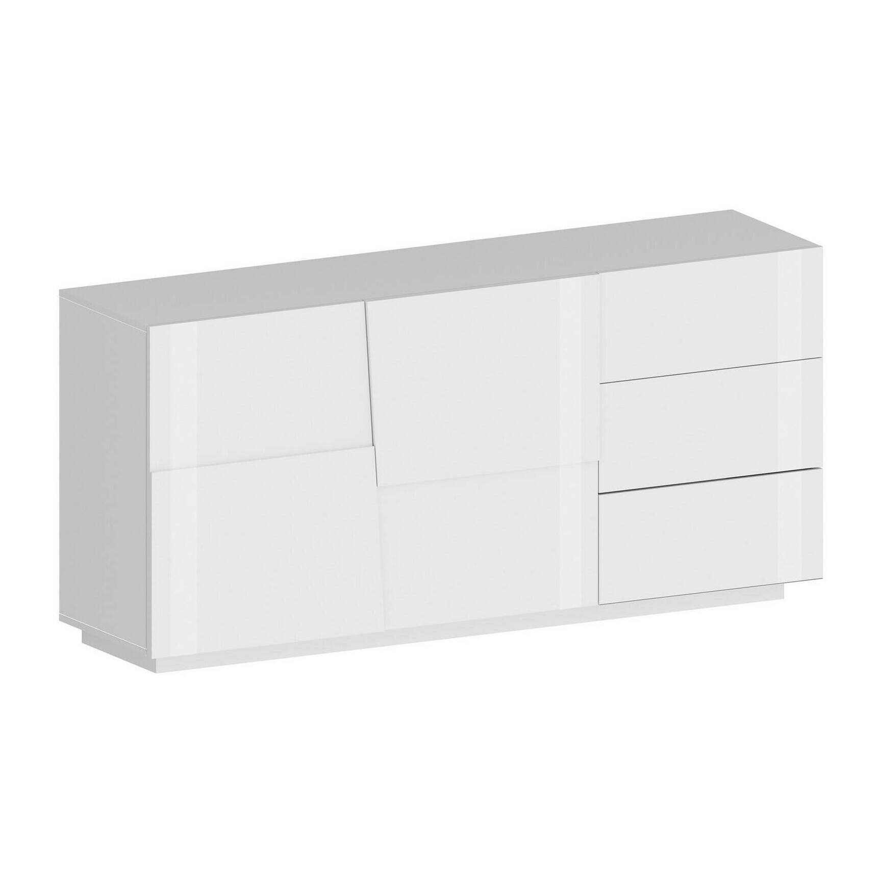 Credenza Ddalessi, Buffet da soggiorno, Madia da salotto con 2 ante e 3 cassetti, 180x44h86 cm, Bianco lucido