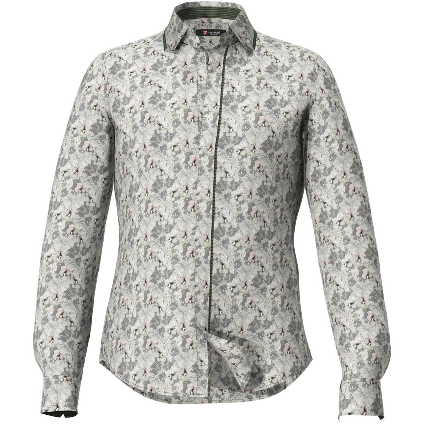 Camicia Uomo 2bottoni Button Down Doppio Collo Slim Popeline Fantasia grigio chiaro e rosa