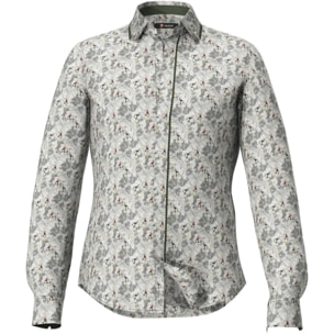 Camicia Uomo 2bottoni Button Down Doppio Collo Slim Popeline Fantasia grigio chiaro e rosa