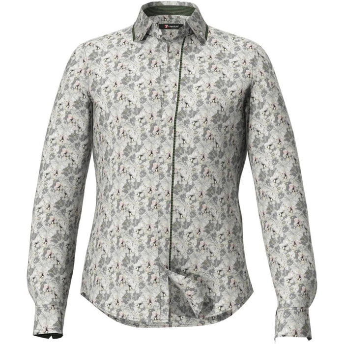 Camicia Uomo 2bottoni Button Down Doppio Collo Slim Popeline Fantasia grigio chiaro e rosa