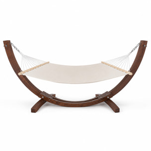 Amaca Da Giardino Supporto Legno Robusto Telo Cotone Resistente Portata Max 150 Kg Esterno Terrazzo Balcone Piscina Design 320 x 100 x 100 Cm Beige