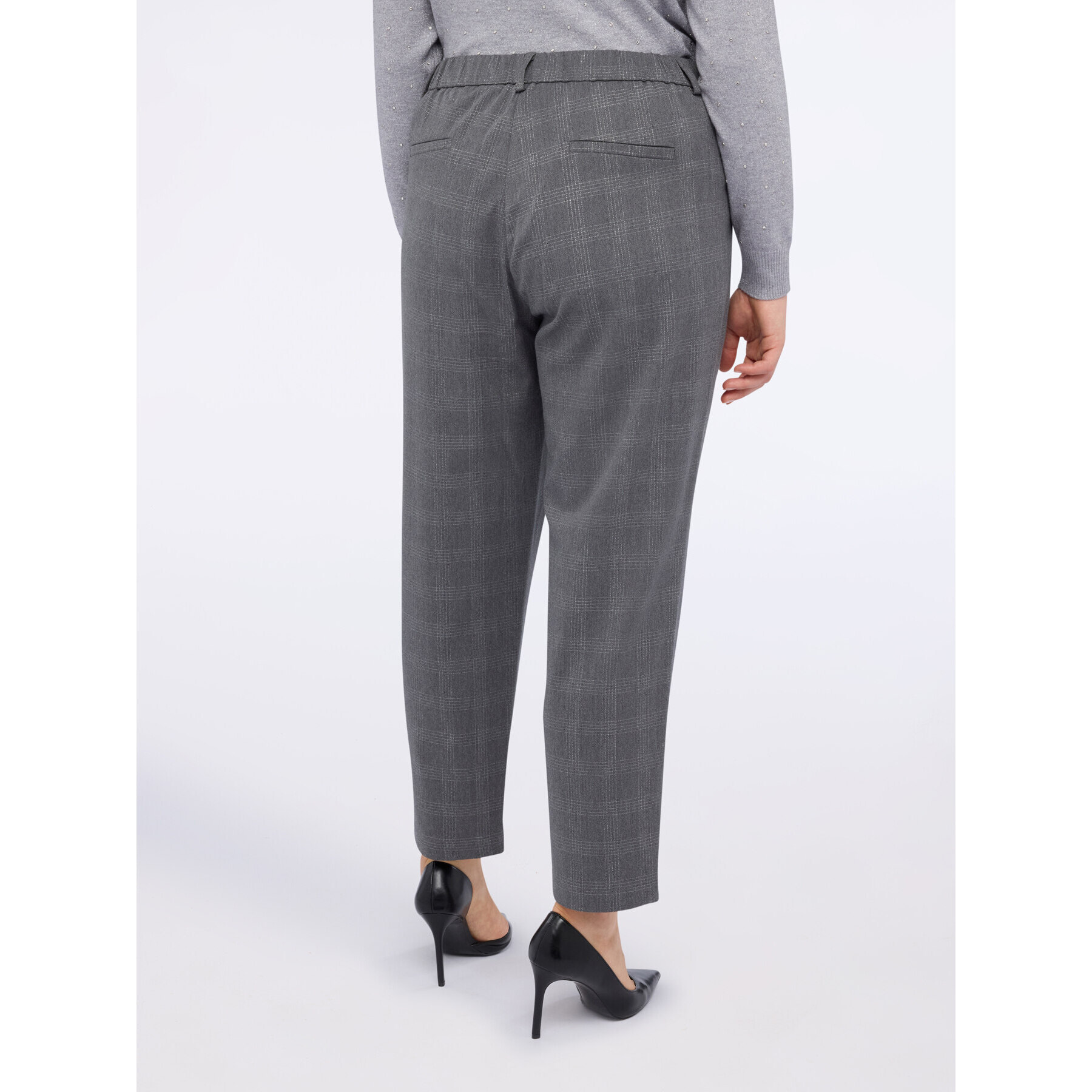 Fiorella Rubino - Pantalones globo con estampado de cuadros y hilo de lurex - Gris