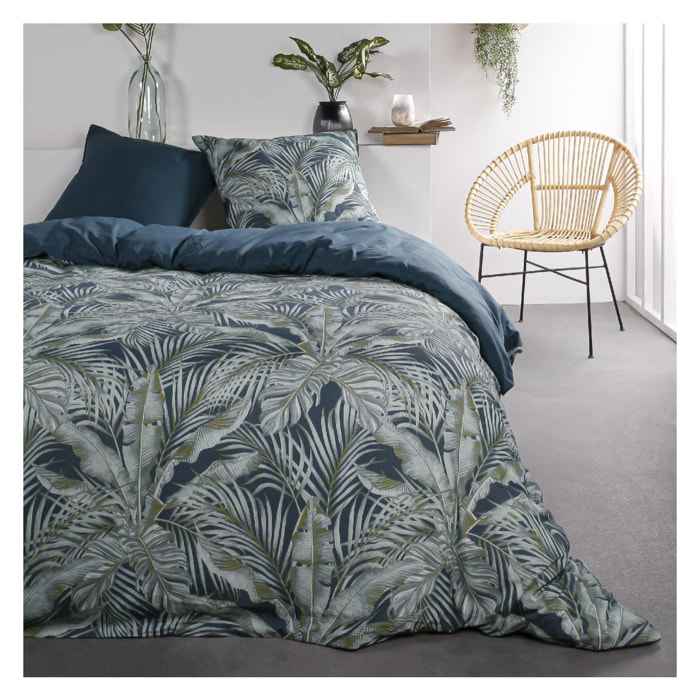 Parure de lit coton 2 personnes imprimé jungle SUNSHINE bleu