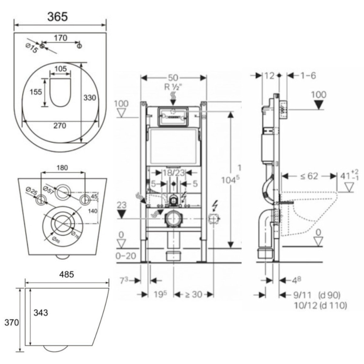 Pack WC sans bride Infinitio, fixations invisibles + Abattant softclose slim + Bâti support Geberit UP100 + Plaque blanche