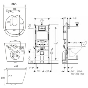 Pack WC sans bride Infinitio, fixations invisibles + Abattant softclose slim + Bâti support Geberit UP100 + Plaque blanche