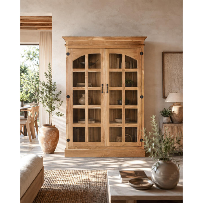 Vitrina de Madera de Teca 130 Cm Estilo Rústico