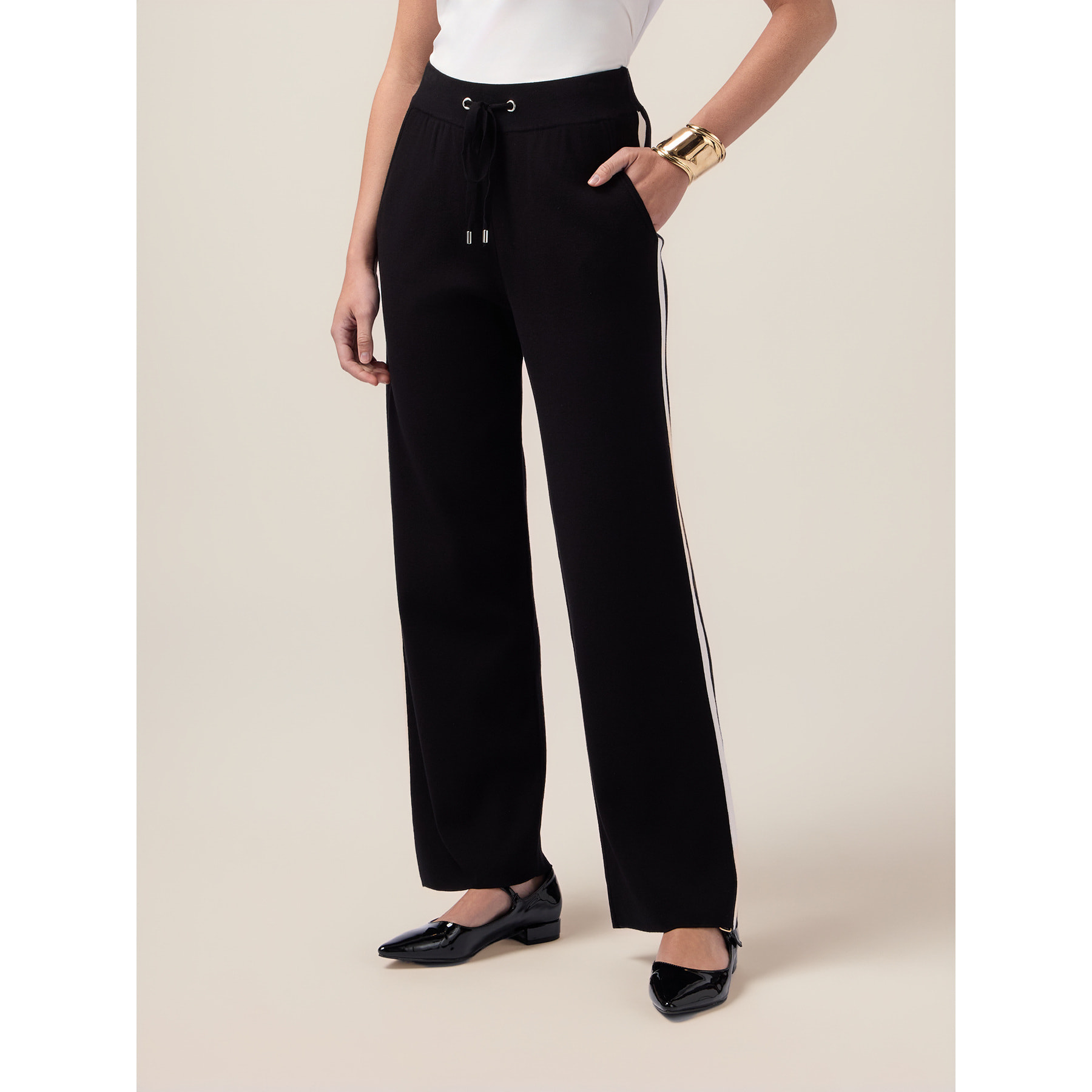 Oltre - Pantalones de punto con perfiles en contraste - Negro