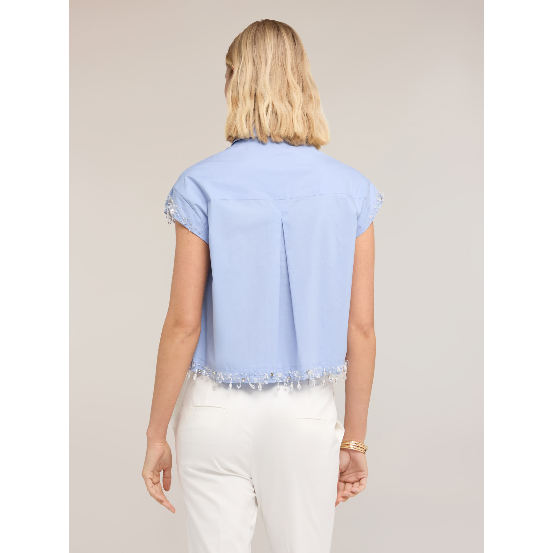 Motivi - Camisa boxy en popelín con piedras - Light - blue