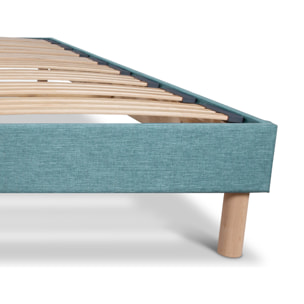 Sommier Lumière Technologie Tri-Lattes, tissu vert d’eau, Bois Épicéa, H30 cm, Lattes Actives, Aération Optimale