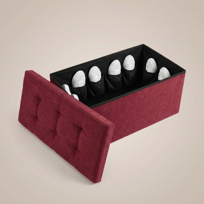Pouf contenitore imbottito in tessuto con seduta lunga, panca multifunzione con spazio interno, ideale come poggiapiedi, seduta o contenitore, pratico e versatile per soggiorno, camera o ingresso, facile da pulire, dimensioni 76x34x34 cm