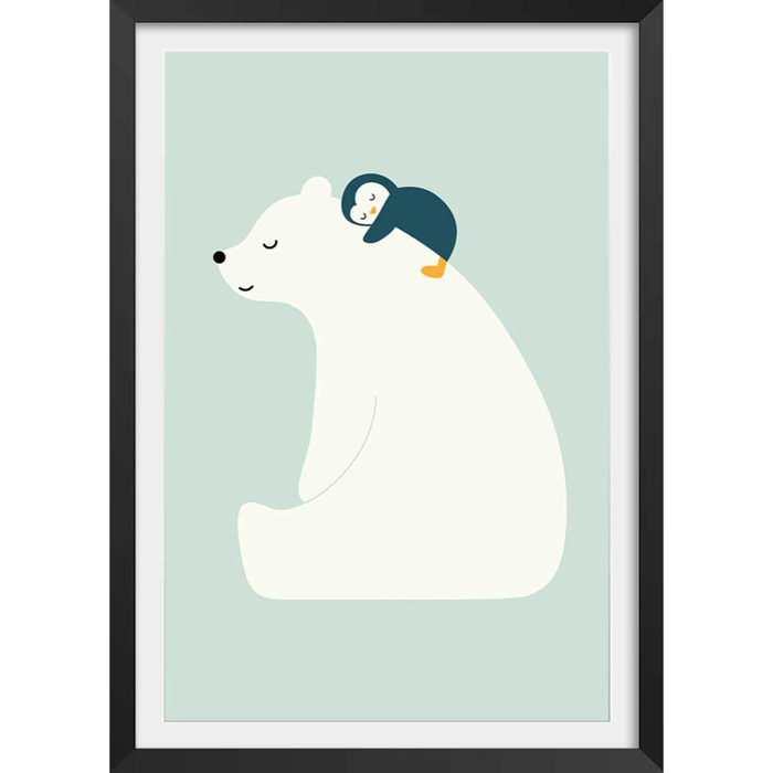 Affiche enfant calin polaire  Affiche + cadre en bois - Noir