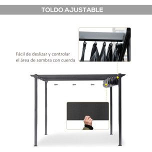 Pérgola de Jardín 3x3 m con Techo Retráctil, Cenador de Jardín con Protección UPF30+, Orificios de Drenaje, Estructura de Aluminio, Pabellón para Patio, Terraza, Exterior, Gris Oscuro