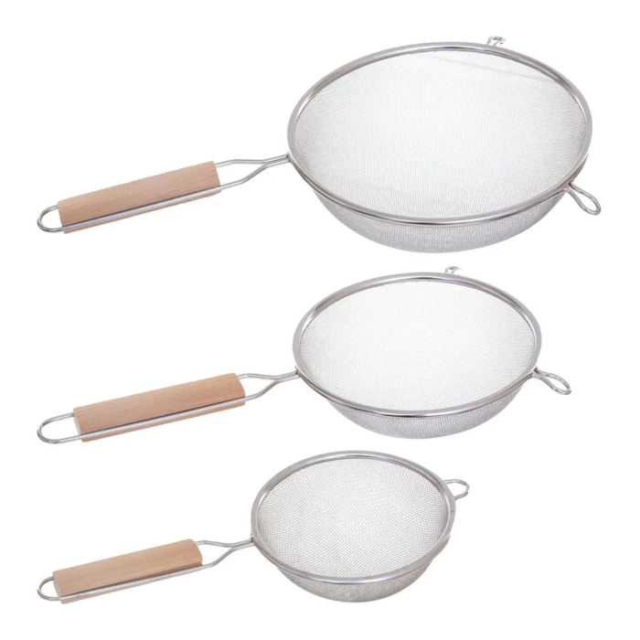 3 passoires inox manche bois