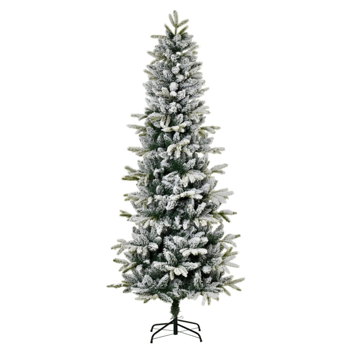 Árbol de Navidad 210 cm Nevado Artificial con 784 Puntas de Rama Ignífugas y Soporte de Acero Decoración Navideña para Interiores Ø95x210 cm Verde y Blanco