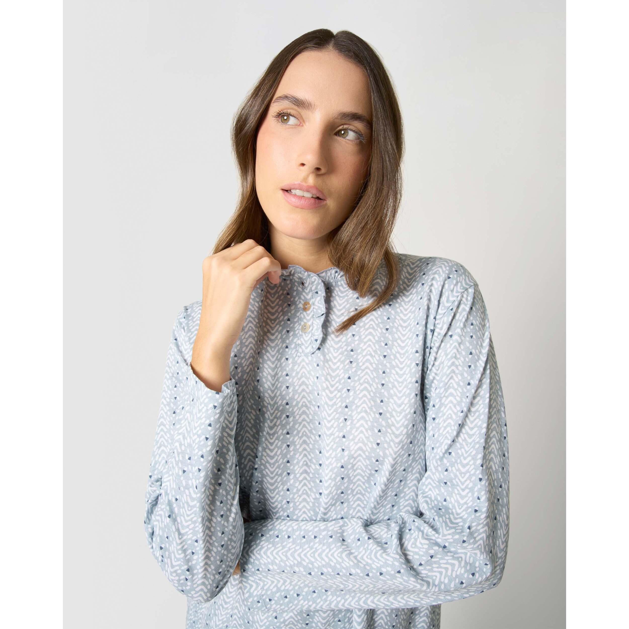 Pijama largo algodón frunce zuberi índigo