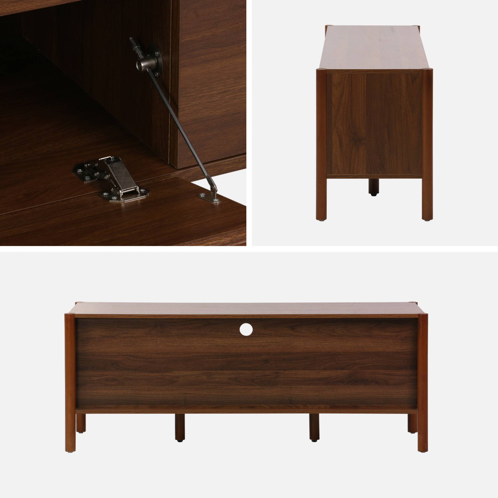 Meuble TV décor bois 2 portes 1 tiroir 140cm noyer - 140 x 42 x 55 cm - Harmony