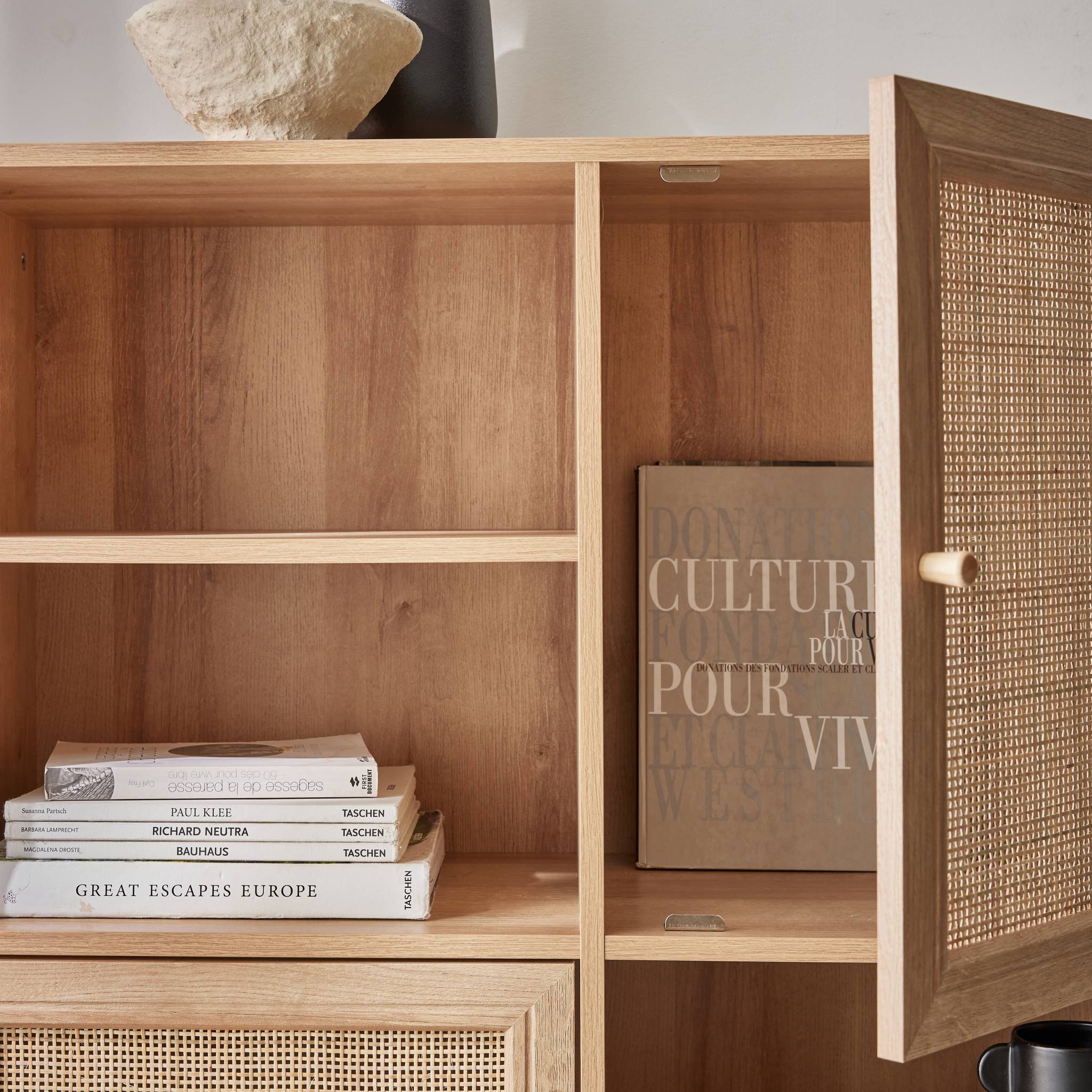 Buffet décor bois et cannage 2 portes 90cm BOHÈME