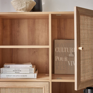 Buffet décor bois et cannage 2 portes 90cm BOHÈME
