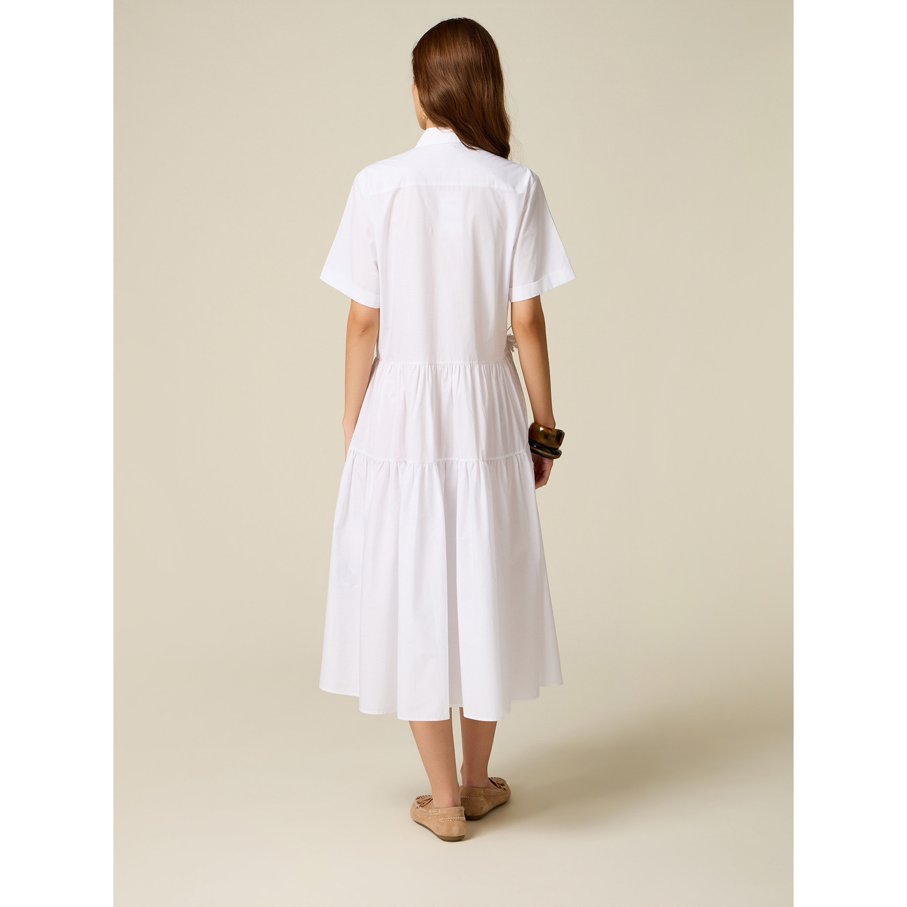 Oltre - Vestido camisero con flores aplicadas - Blanco