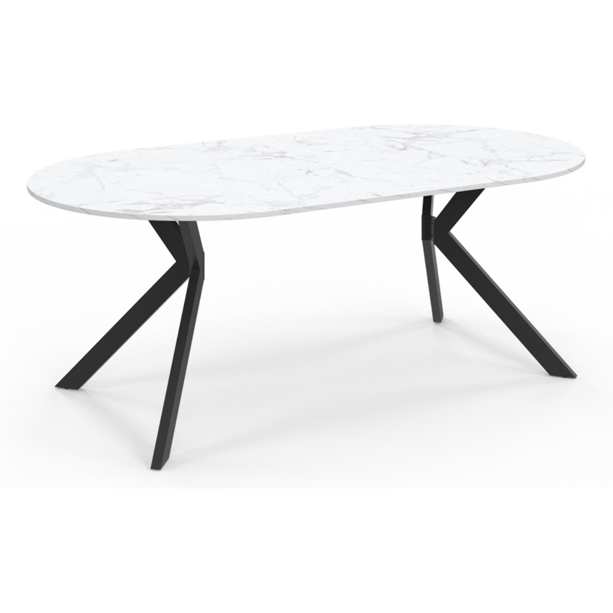 Table repas Spider plateau extensible 110-200cm rond effet marbre et pieds noirs
