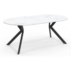 Table repas Spider plateau extensible 110-200cm rond effet marbre et pieds noirs