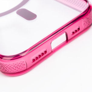 Cover trasparente con fotocamera coperta e bordi fucsia. Magsafe per iPhone 17.