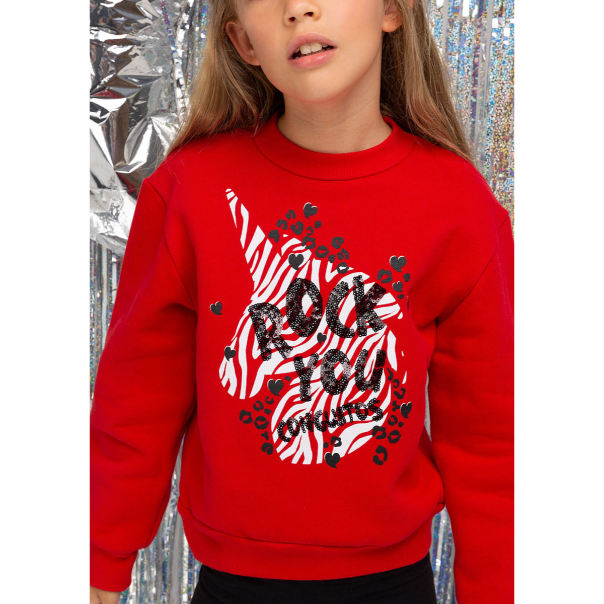 Sudadera de Niña con Estampado de Unicornio en Rojo