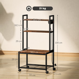 Soporte para Impresora con Estación de Carga Mueble para Impresora de 4 Niveles con Ruedas y Marco Metálico para Oficina Casa Escuela Marrón Rústico