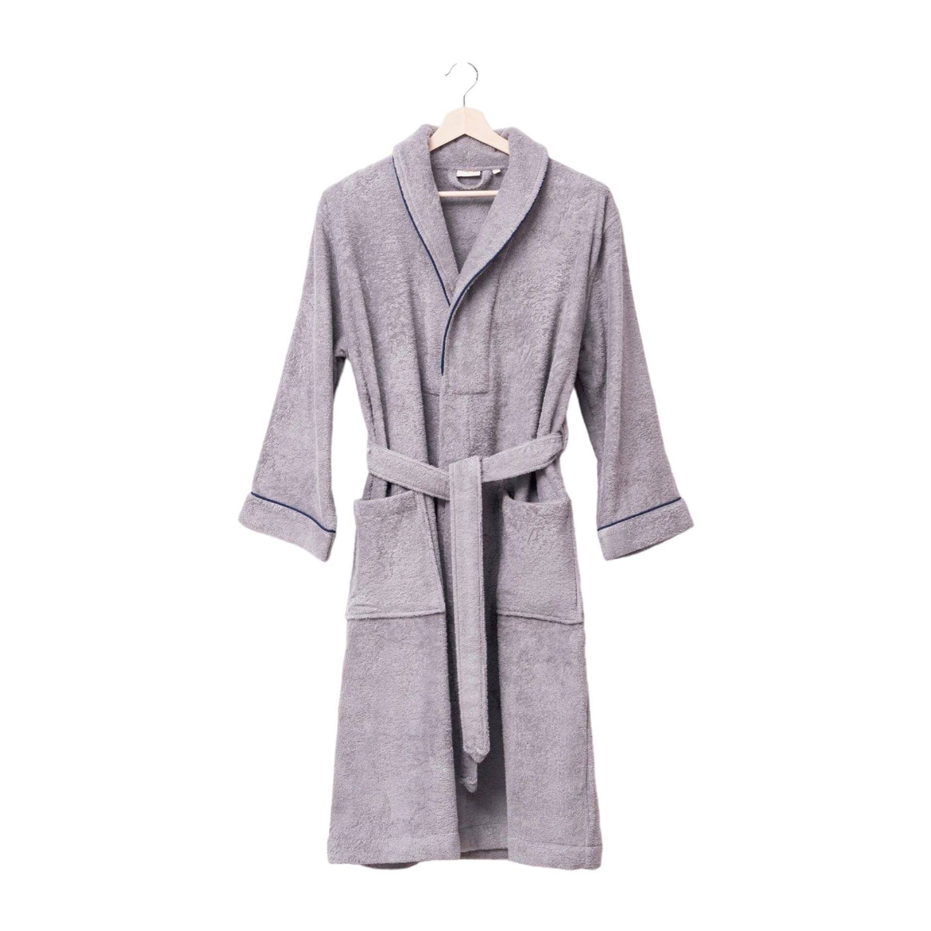 Albornoz s-m 100%algodón 360gsm gris con ribetes azules scalpers home