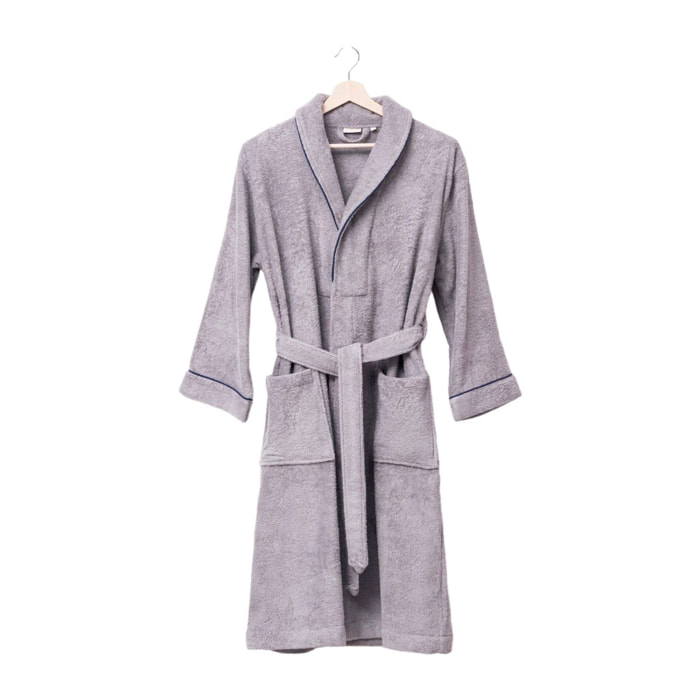 Albornoz s-m 100%algodón 360gsm gris con ribetes azules scalpers home