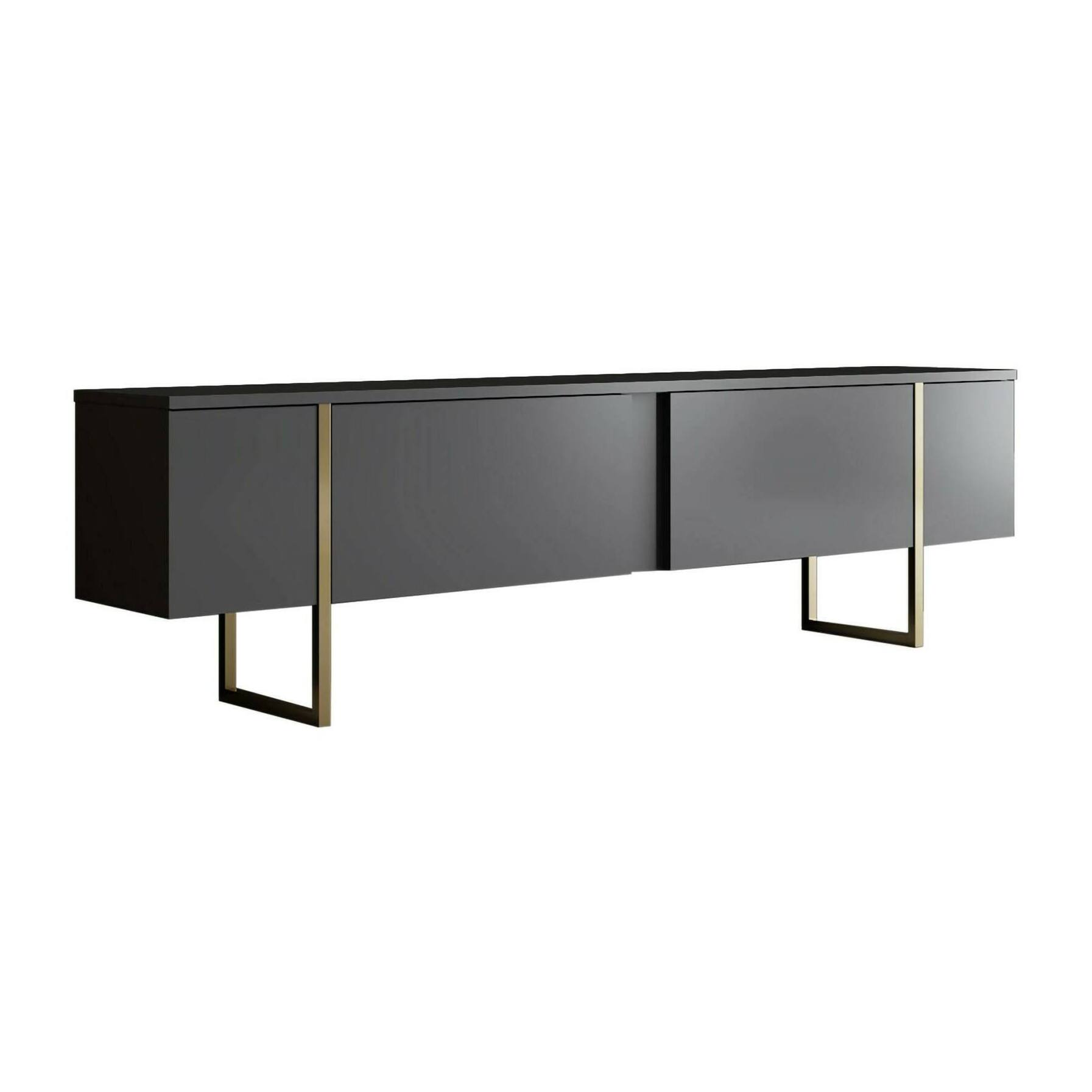 Mobile porta TV Dgridell, Credenza da soggiorno, Armadio basso per TV, Base parete attrezzata, 180x30h50 cm, Antracite e Oro