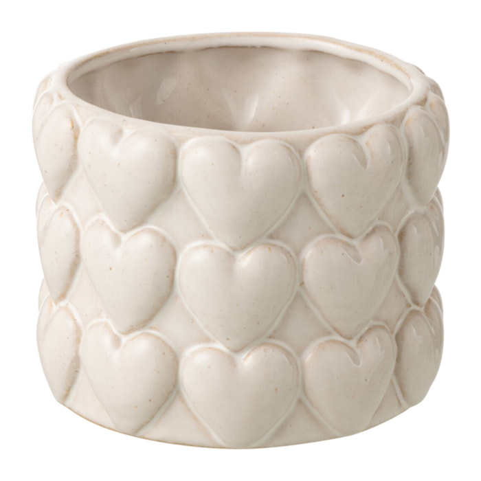 J-Line Cache-Pot Coeurs - grès - écru - small - 2 pièces