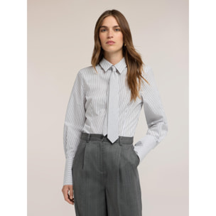 Motivi - Camicia in popeline a righe con cravattino - Bianco