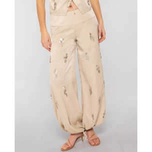 Pantalón recto de tiro medio bordado de mujer
