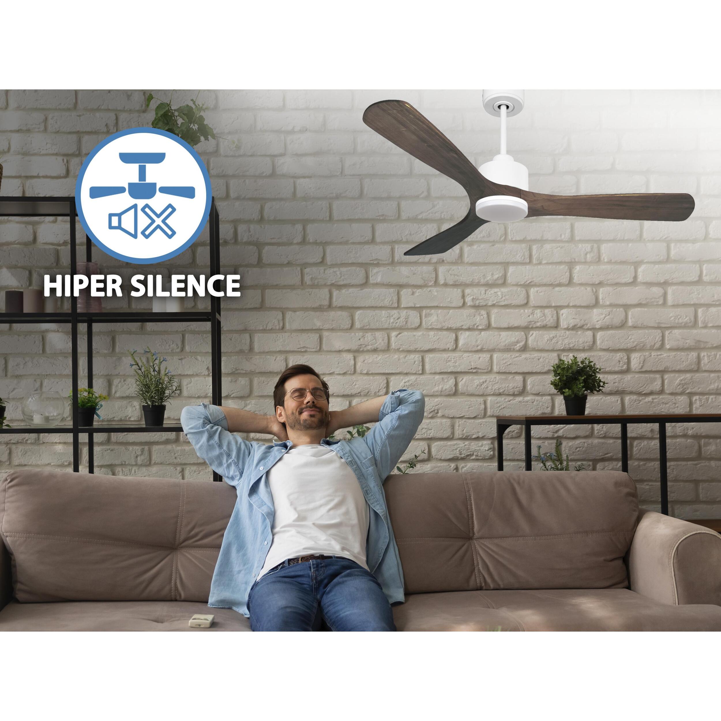 Ventilateur de plafond Réversible  Thermostat Dimmable Wifi Moteur à courant continu Toits en pente Télécommande Lumière à trois tons Hypersilence Mémoire