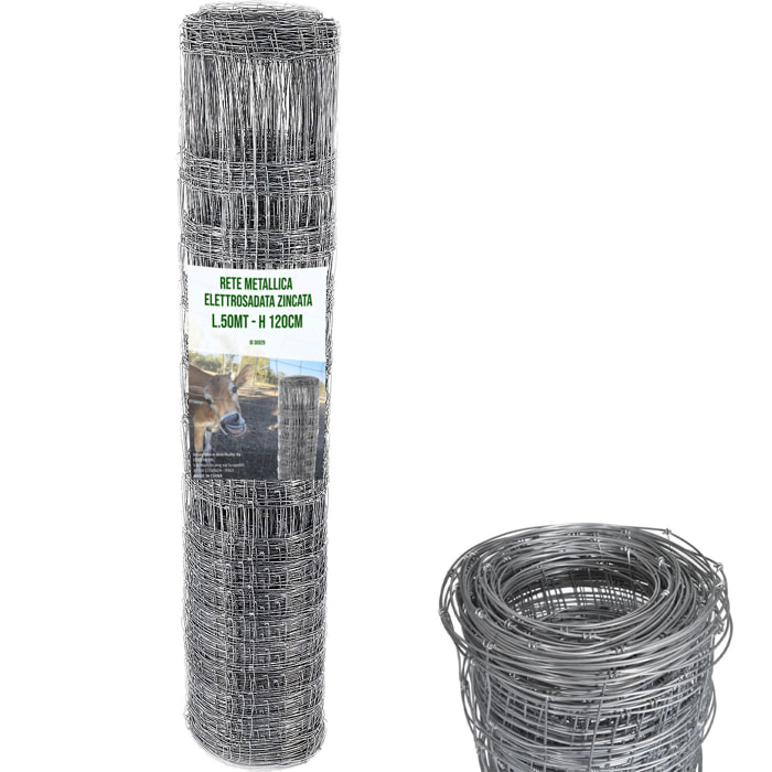 Rete Metallica Zincata Per Recinzione 50 M Pastorale Pascoli Pecore Ovini Vacche Orto Giardini Spazi Esterni Piante 3 Diverse Maglie Grigio 120 Cm