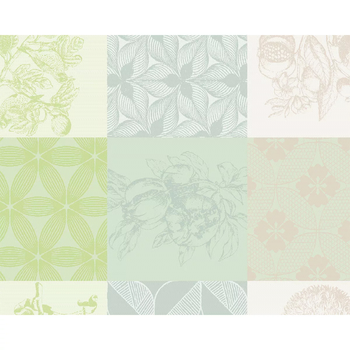 Set pur coton motif jacquard beige vert Mille parfums verde