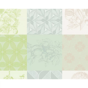 Set pur coton motif jacquard beige vert Mille parfums verde