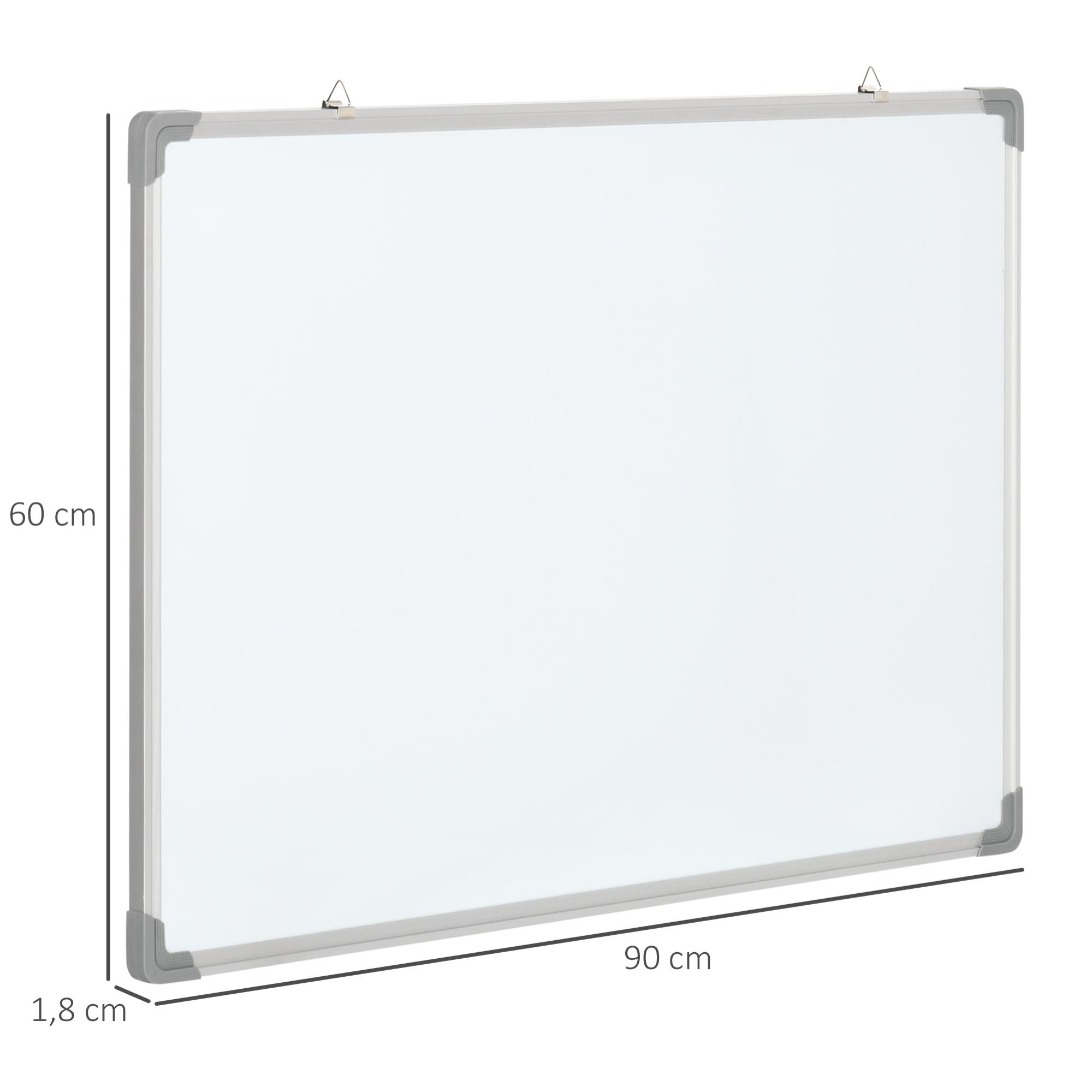 Pizarra Blanca Magnética con Bastidor de Aleación de Aluminio 90x60 cm Pizarra de Borrado en Seco con Borrador 4 Rotuladores y 10 Imanes para Oficina Hogar