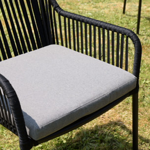 MALO - SALON DE JARDIN 4 PERS. - 1 Table ronde 120x120cm et 4 fauteuils noirs et gris en cordage