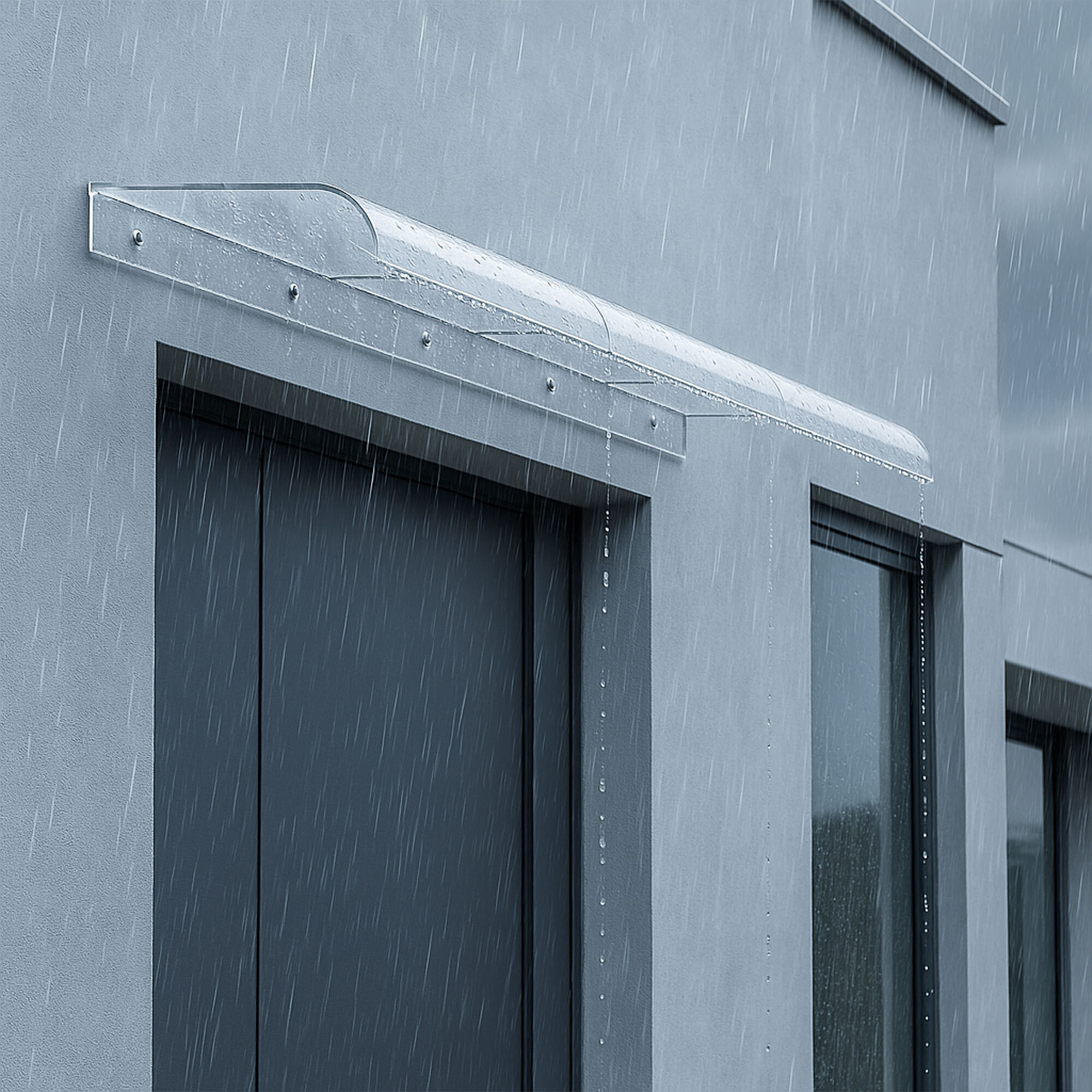 Ame - Set 3 Pensiline Tettoia da Esterno 153x35,5 cm in Policarbonato Trasparente