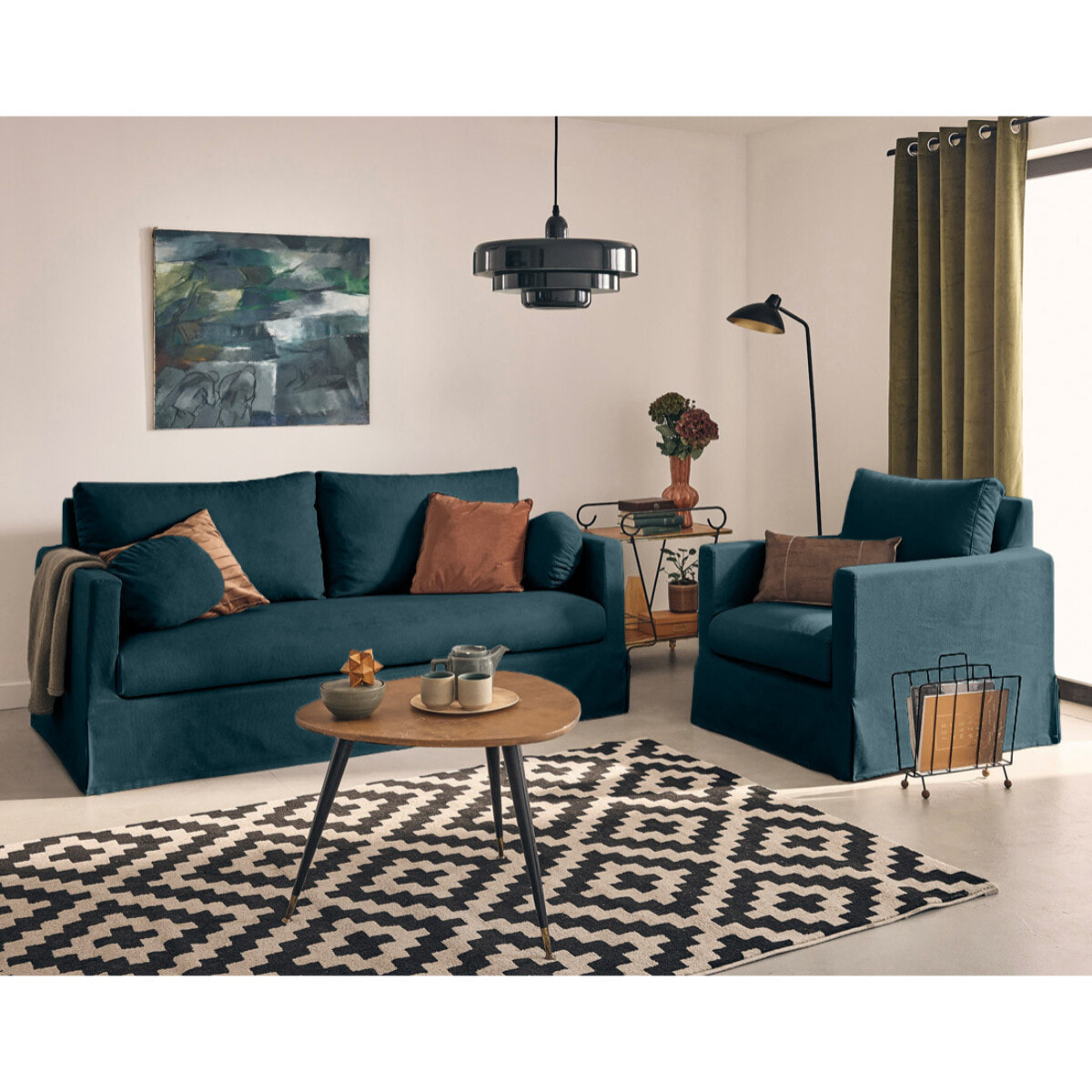 Serena - fauteuil déhoussable en tissu - Bleu