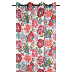Rideau tamisant en polylin à motif floral - Rose
