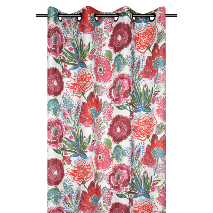 Rideau tamisant en polylin à motif floral - Rose