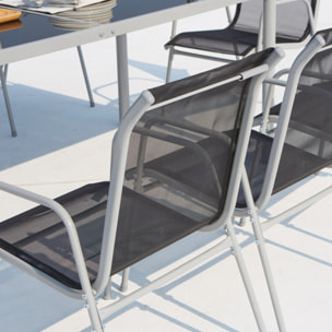 Table de jardin et 8 chaises en acier et toile PVC gris ATIMA
