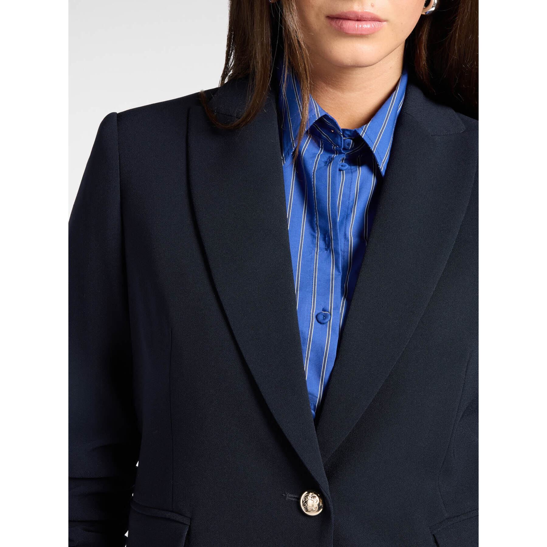 Elena Mirò - Blazer in crêpe con bottone Monogram - Blu