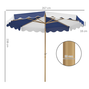 Sombrilla Terraza Exterior Ø267 cm Sombrilla de Jardín con Ángulo Inclinable y Manivela Protección UV 50+ Parasol para Patio Terraza Azul y Blanco