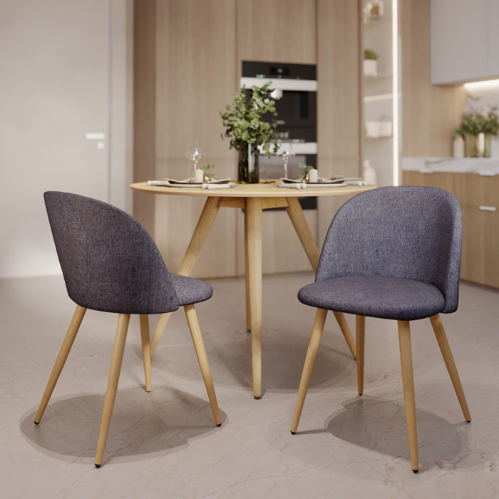 Lot de 2 chaises en tissu gris foncé et pieds en métal - Cozy