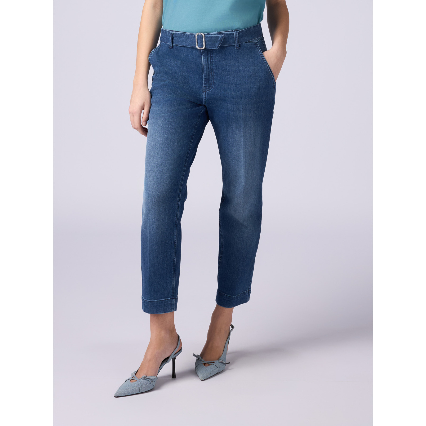 Oltre - Chino jeans with belt and jewel buckle - Azul