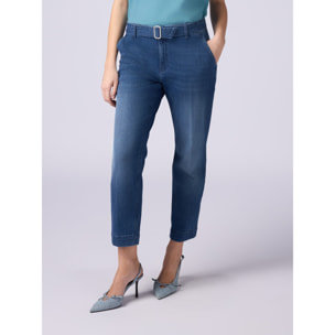 Oltre - Chino jeans with belt and jewel buckle - Azul